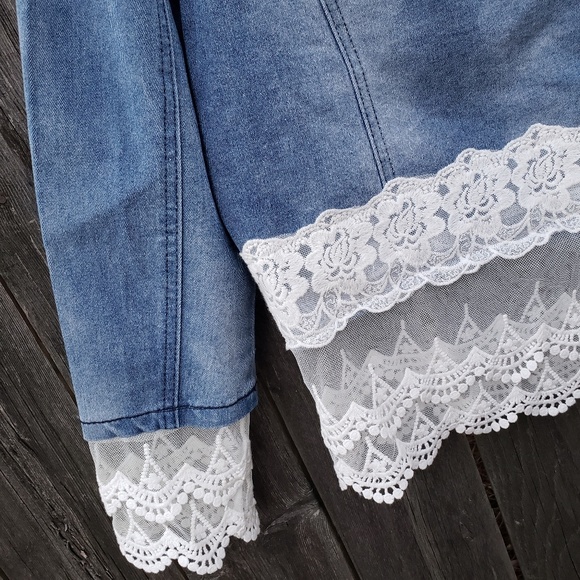 Womens Denim Collar Beads Jacket L (M) Blue Layer - Picture 5 of 8